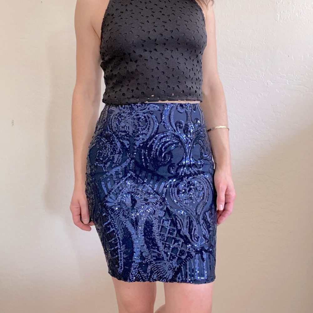 Windsor Sequin Mini Skirt in Dark Blue